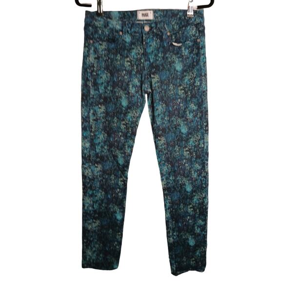 Paige All Over Floral Skinny Skyline Ankle Peg Blue Watercolor Denim Jeans 30 - Picture 1 of 11